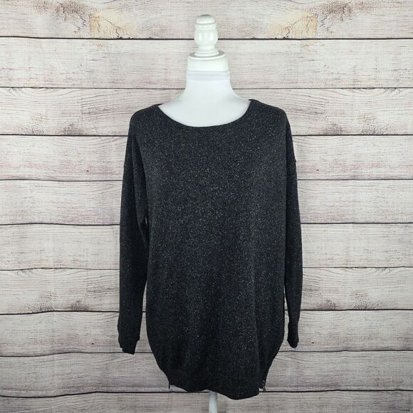 Graham & Spencer Wool Silk Blend Pullover Small Oversized Zipper Black White - Picture 7 of 8